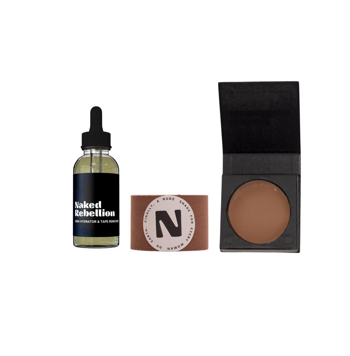 Naked Rebellion Womens The Nudist Kit: Nude Shade Sweat-Proof Boob Tape, Skin Hydrator and Tape Remover Body Oil & Reusable Nipple Stickies Product Image