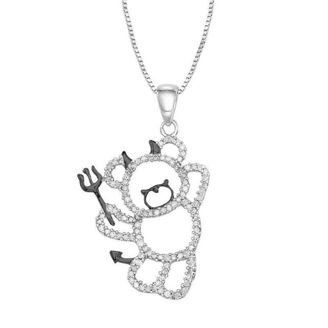 Sterling Silver 1/3 Carat T.W. Diamond Devil Bear Pendant Necklace, Womens White Product Image