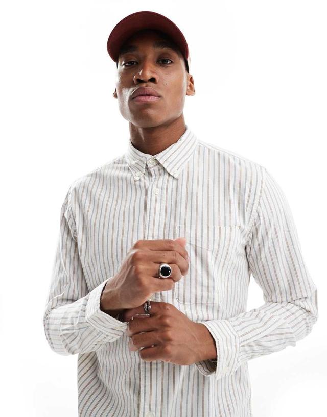 Jack & Jones stripe oxford shirt in white Product Image