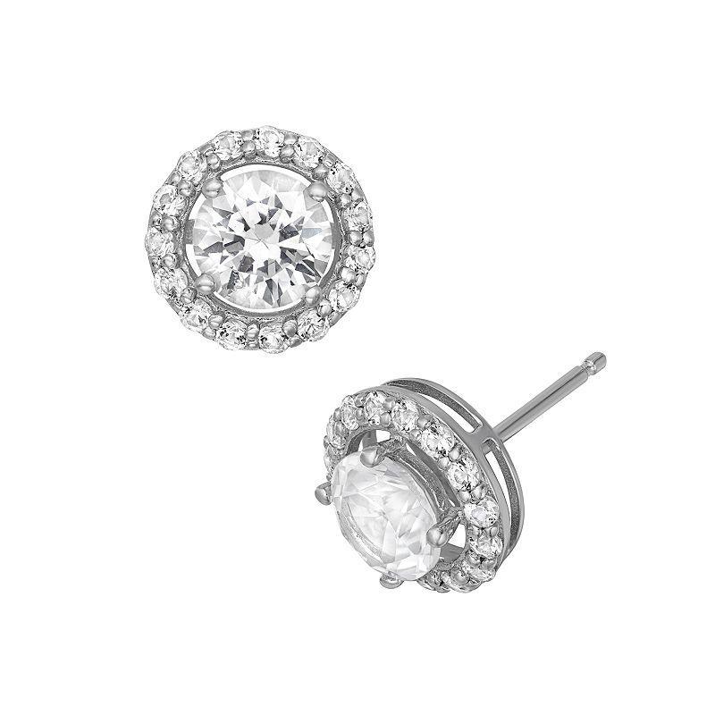 Lab-Created White Sapphire Sterling Silver Halo Stud Earrings, Womens Product Image