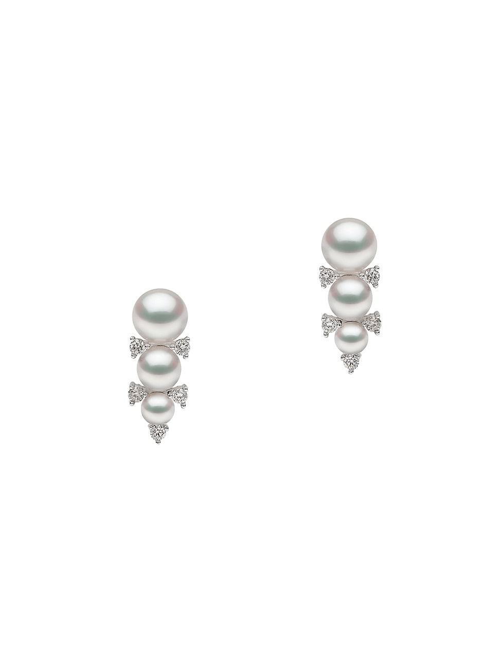 Womens Sleek 18K White Gold, Akoya Pearls & 0.235 TCW Diamond Stud Earrings Product Image