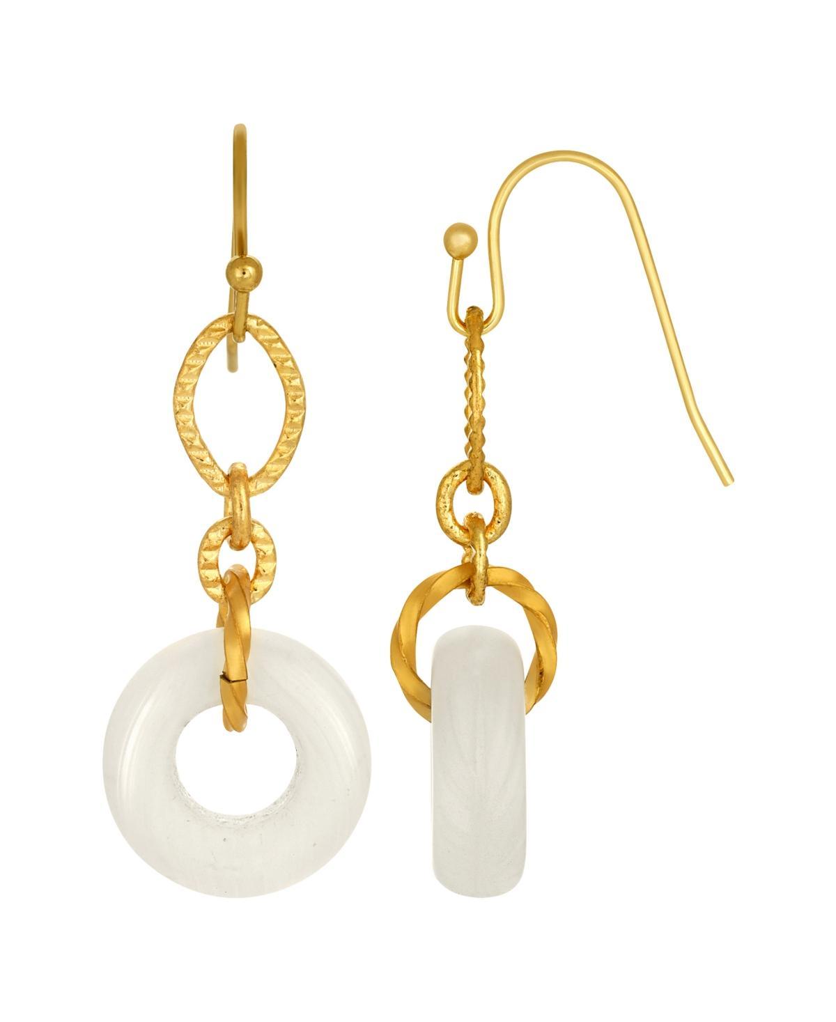 1928 Gold Tone Link Glass Open Circle Drop Earrings, Womens, White Product Image