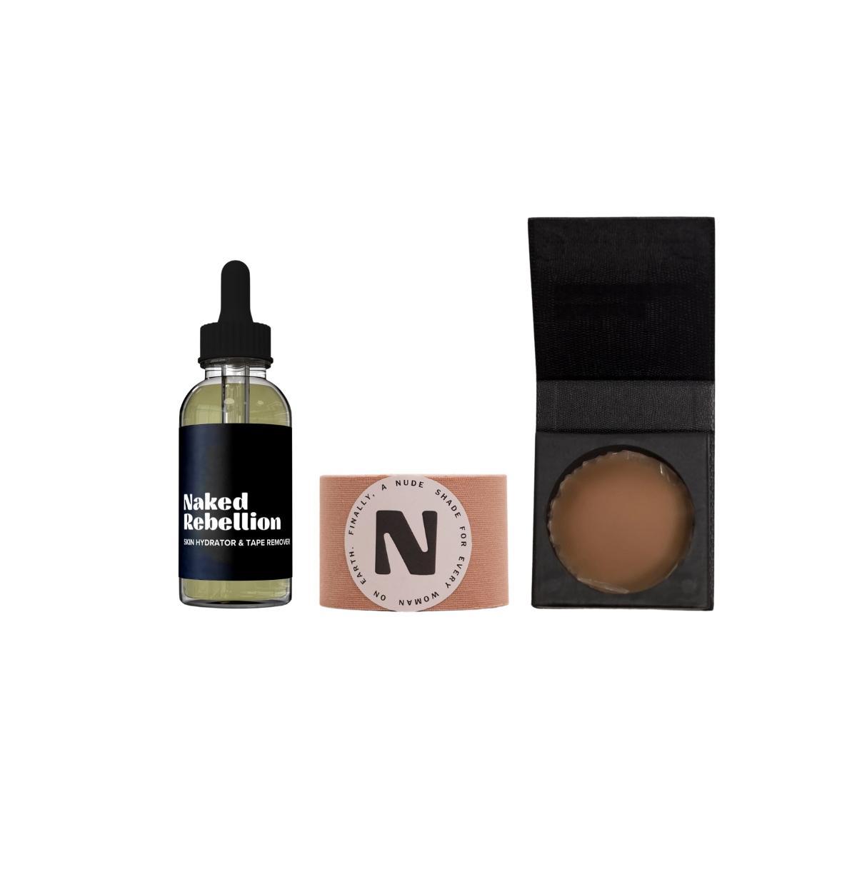 Naked Rebellion Womens The Nudist Kit: Nude Shade Sweat-Proof Boob Tape, Skin Hydrator and Tape Remover Body Oil & Reusable Nipple Stickies Product Image