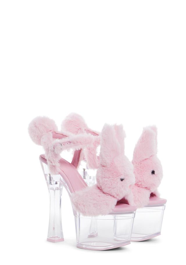 Sugar Thrillz Faux Fur Bunny Plushie Platform Heels - Pink Product Image