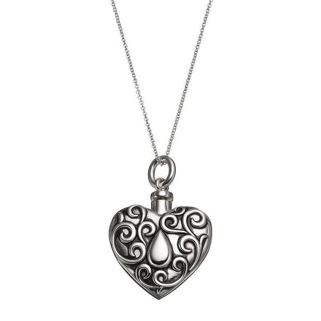 Sentimental Expressions Sterling Silver Heart Rememberance Ash Holder Necklace, Womens Grey Product Image