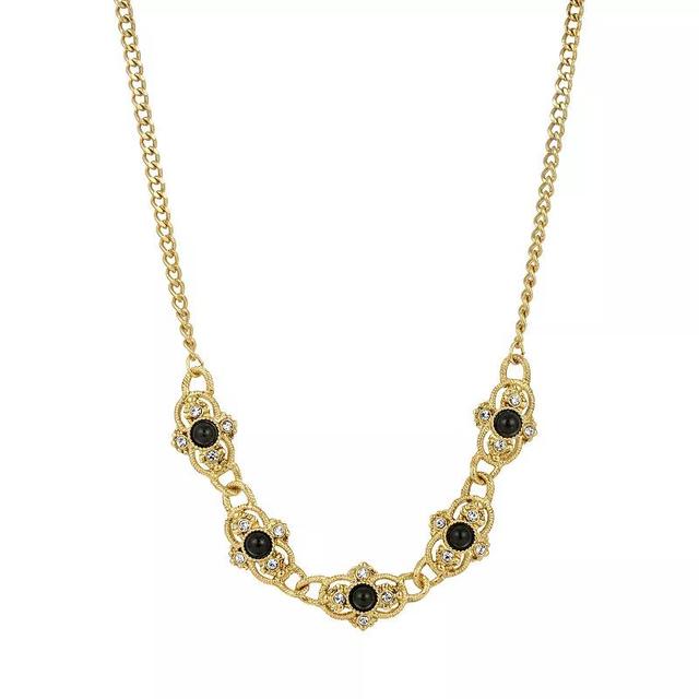 1928 Gold Tone Black Crystal Collar Necklace, Womens Product Image