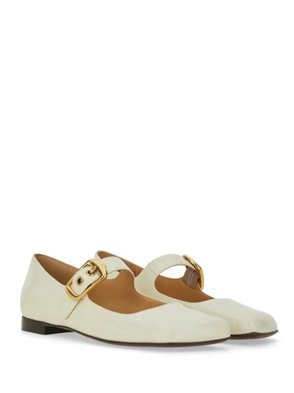 CHLOÉ Polly Leather Mary Jane Flats In Ivory Product Image