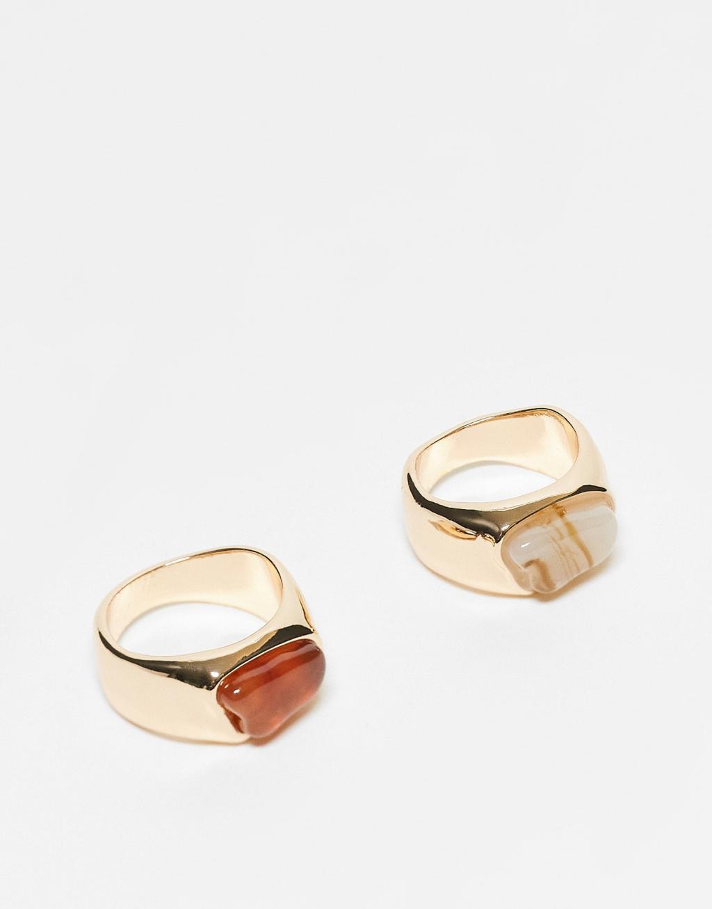 ASOS DESIGN pack of 2 rings in neutral resin design Product Image