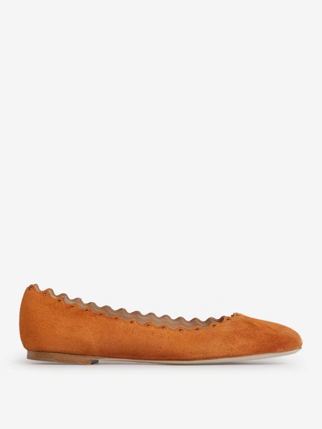 Lauren Stud-detailed Ballerina Shoes In Dark Orange Product Image