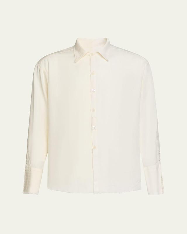 Mens Split Raw-Edge Linen Dress Shirt Product Image