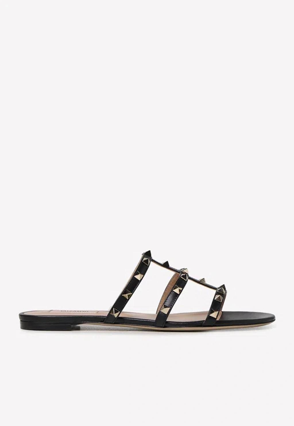 VALENTINO GARAVANI Rockstud Leather Flats In Black product image