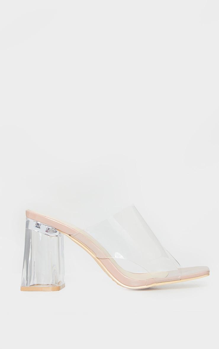 Nude Wide Fit Clear Flared Block Heel Mules Product Image