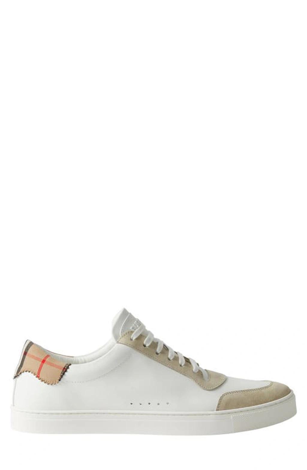 BURBERRY Checked-panel Leather Trainers In Neutral White Product Image