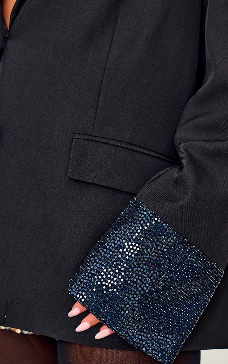 Black Sequin Sleeve Detail Structured Blazer Product Image