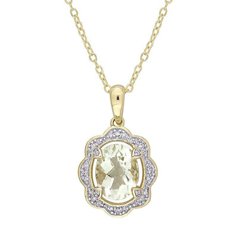 Stella Grace Gold Tone Sterling Silver Green Quartz & 1/10 Carat T.W. Diamond Pendant Necklace, Womens Product Image