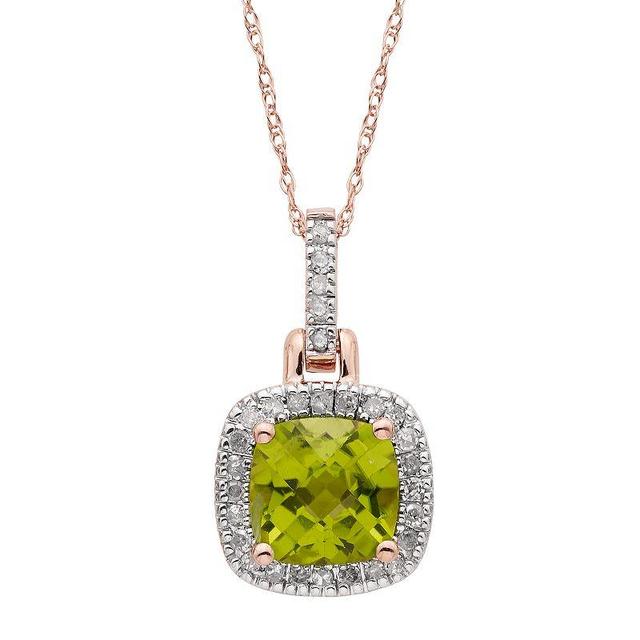 Peridot & 1/8 Carat T.W. Diamond 10k Gold Halo Pendant Necklace, Womens White Product Image