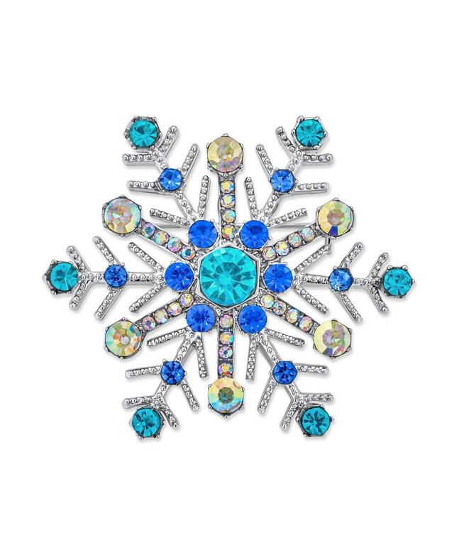 Large Multi Ice Blue Frozen Winter Snowflake Brooch Pin For Women Crystal Holiday Party Frozen Winter Rhodium Plated Alloy Product Image