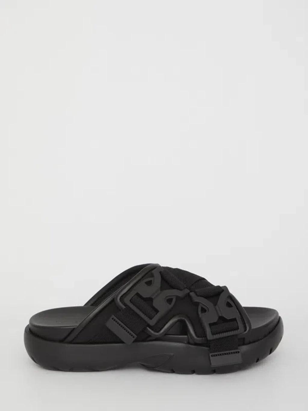 BOTTEGA VENETA Nylon Slide Sandals In Black Product Image