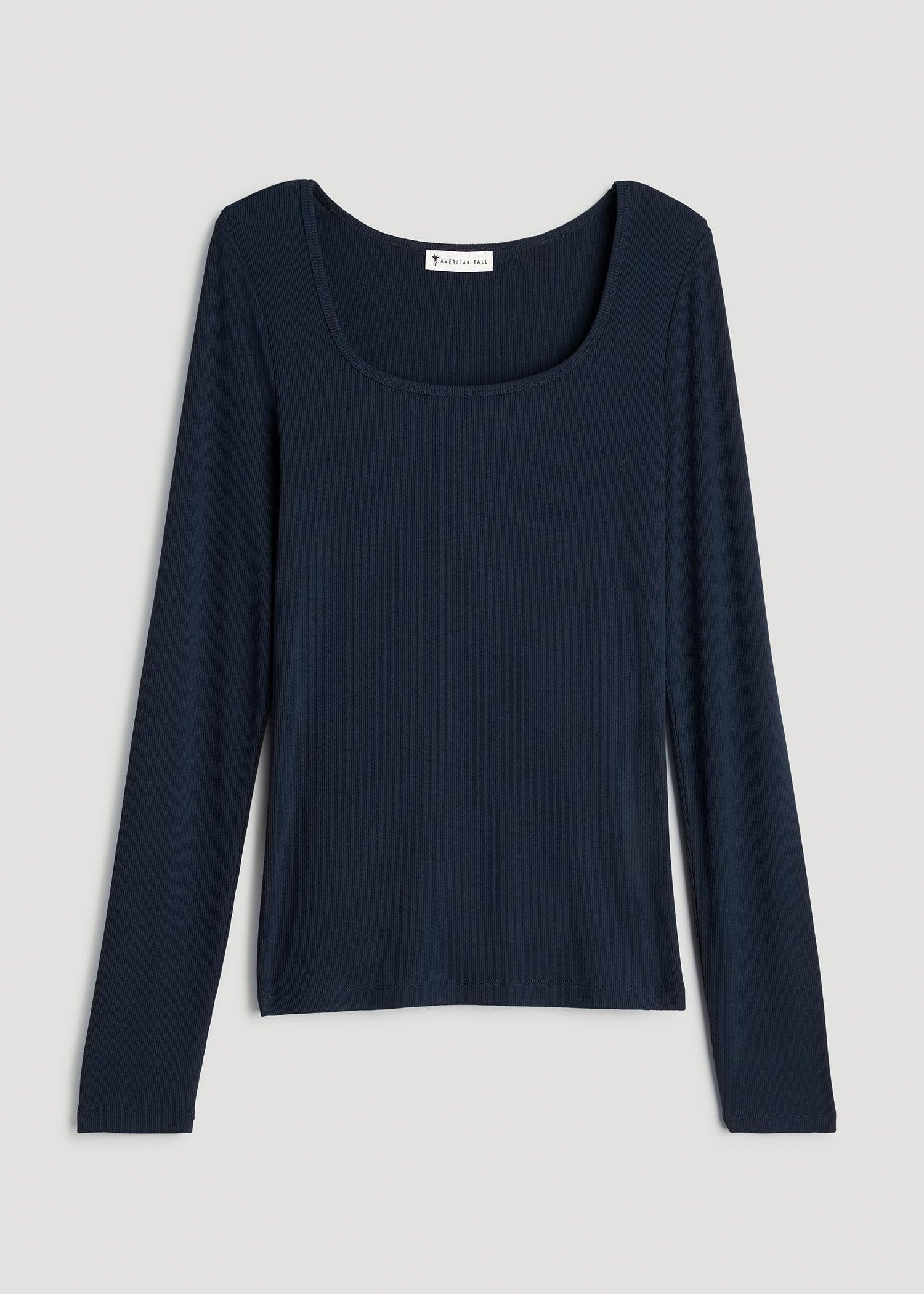 Long Sleeve Ribbed Squareneck Top for Tall Women in Evening Blue Female Product Image