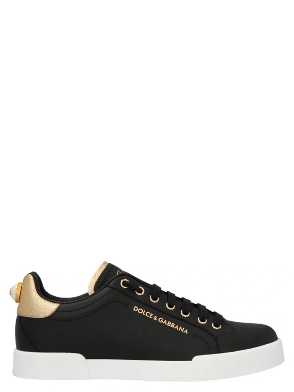 DOLCE & GABBANA Black Portofino Sneakers In Black/gold Product Image