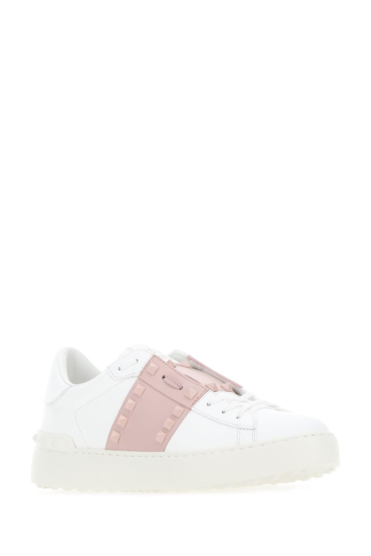 VALENTINO GARAVANI Woman White Leather Rockstud Untitled Sneakers With Powder Pink Band Product Image