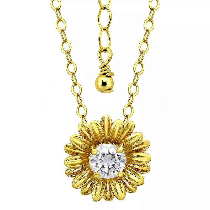 Aleure Precioso Sterling Silver Cubic Zirconia Daisy Necklace, Womens Gold Tone Product Image