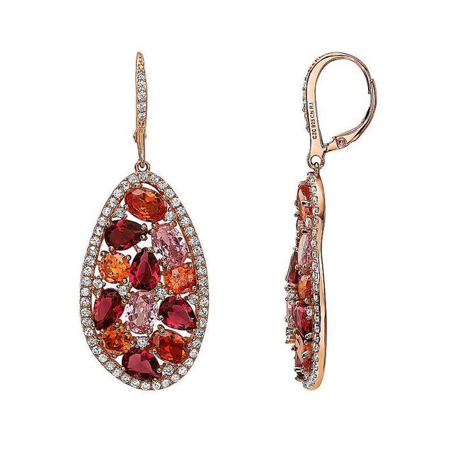 18k Rose Gold Over Sterling Silver Multi-Color Cubic Zirconia Drop Earrings, Womens, Pink Product Image