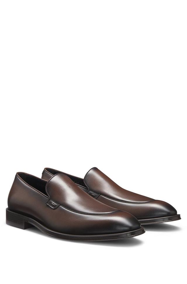 BOSS - Leather loafers with apron toe - Dark Brown Product Image