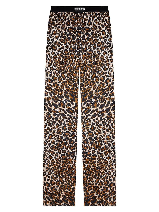 Leopard-Print Silk Pajama Pants Product Image