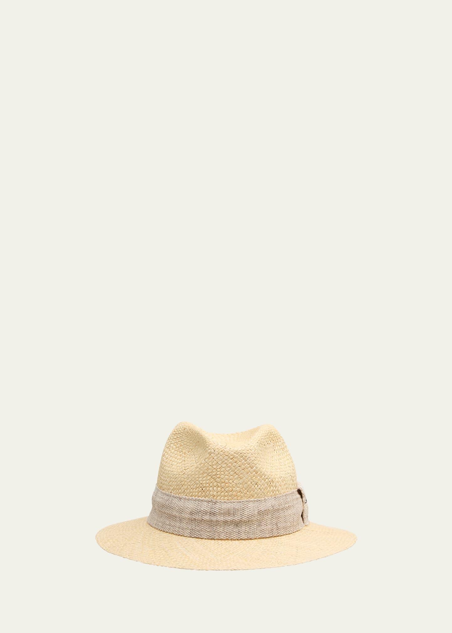 Mens Embroidered-Logo Straw Fedora Hat Product Image