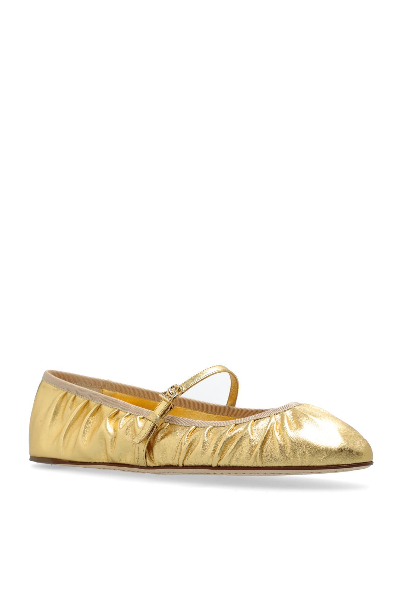 Leather Ballerinas In Gold Product Image