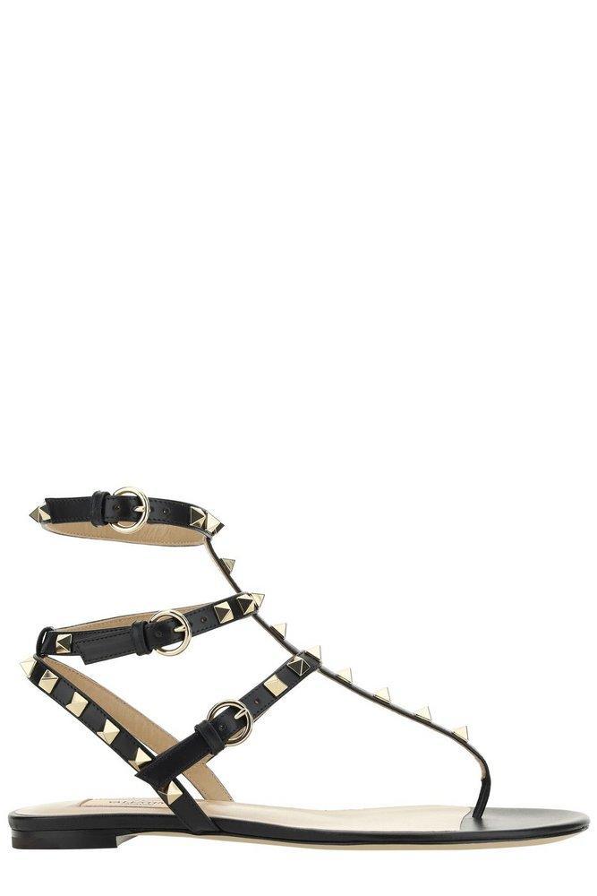 Rockstud Open Toe Flat Sandals In Black Product Image