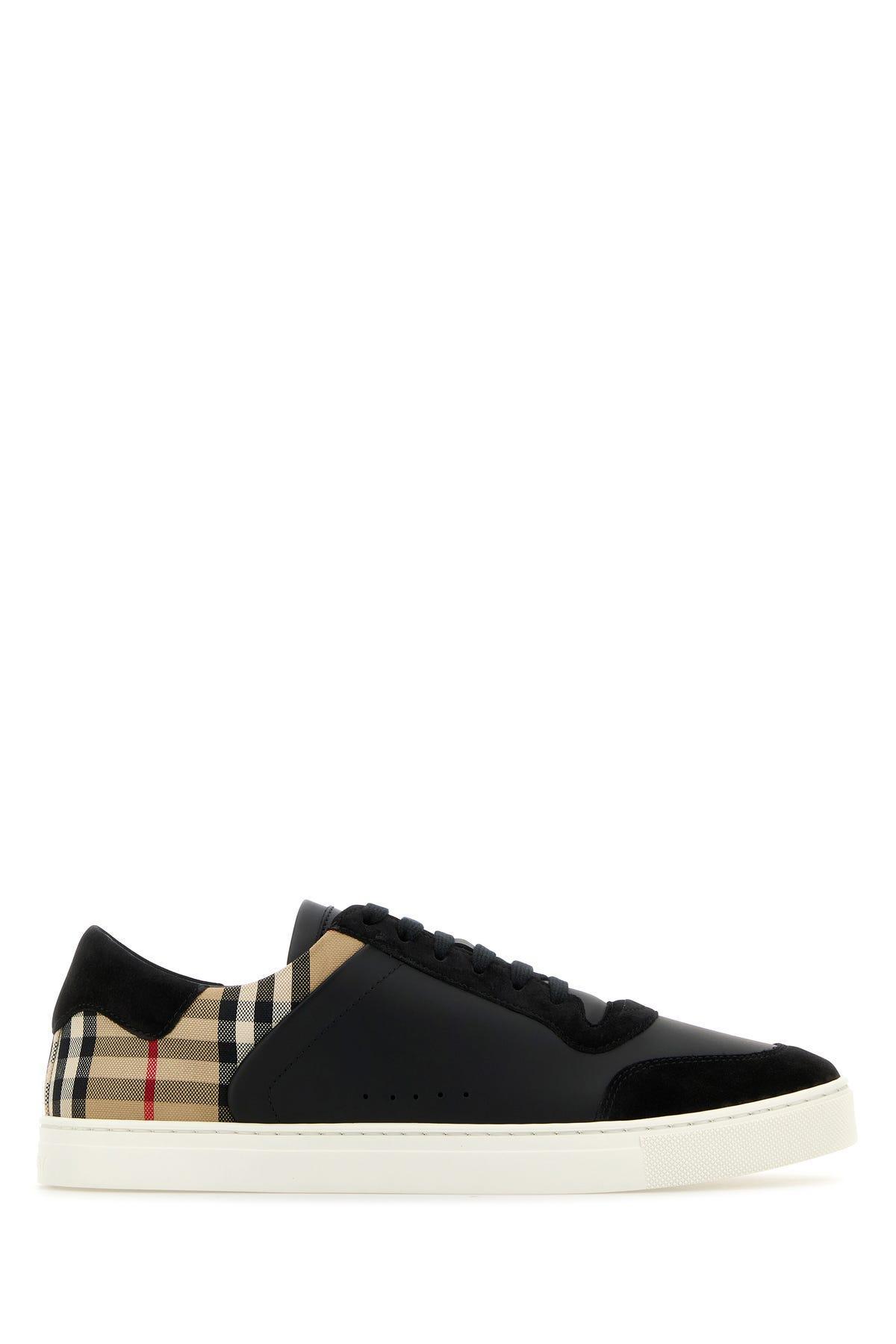 BURBERRY Stevie Check-print Leather Low-top Trainers In Black Product Image