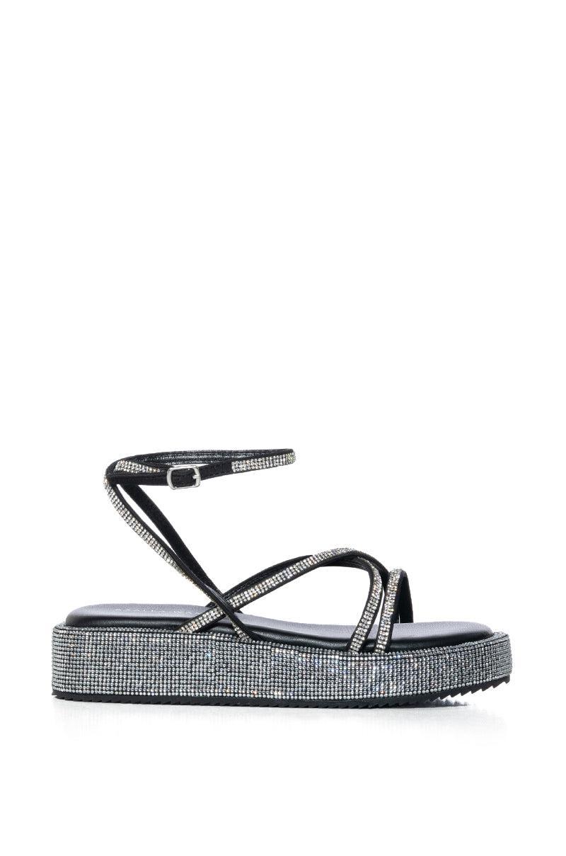 AZALEA WANG DRUSILLA BLACK RHINESTONE SANDAL Product Image