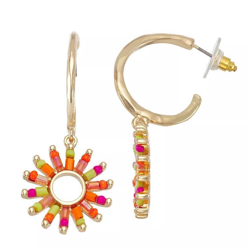 Sonoma Goods For Life Gold Tone Beaded Starburst Drop C-Hoop Earrings, Womens, Multi Product Image