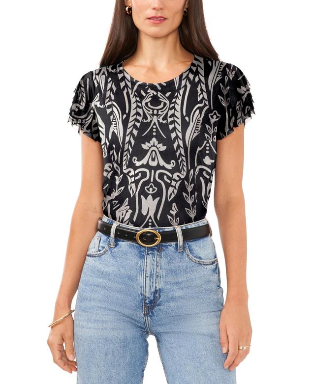 Vince Camuto Womens Printed Flutter-Sleeve Top Product Image