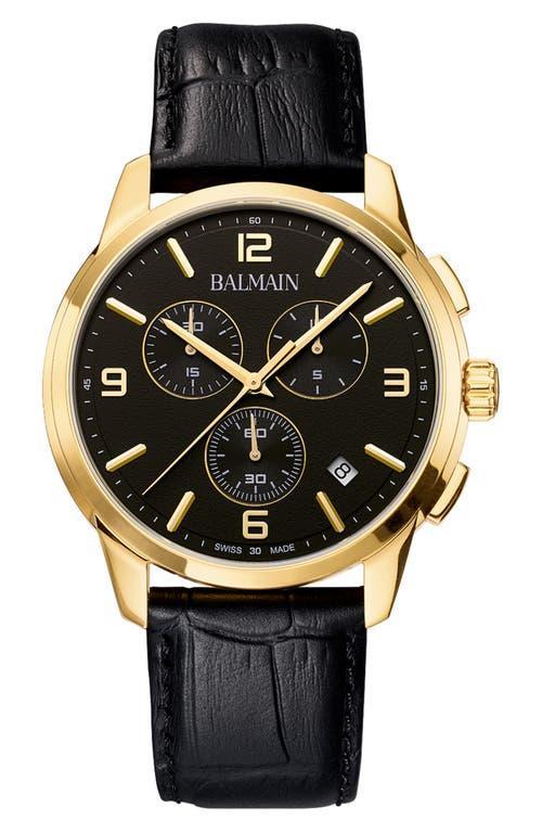 Balmain Mens Swiss Chronograph Madrigal Black Leather Strap Watch 42mm Product Image