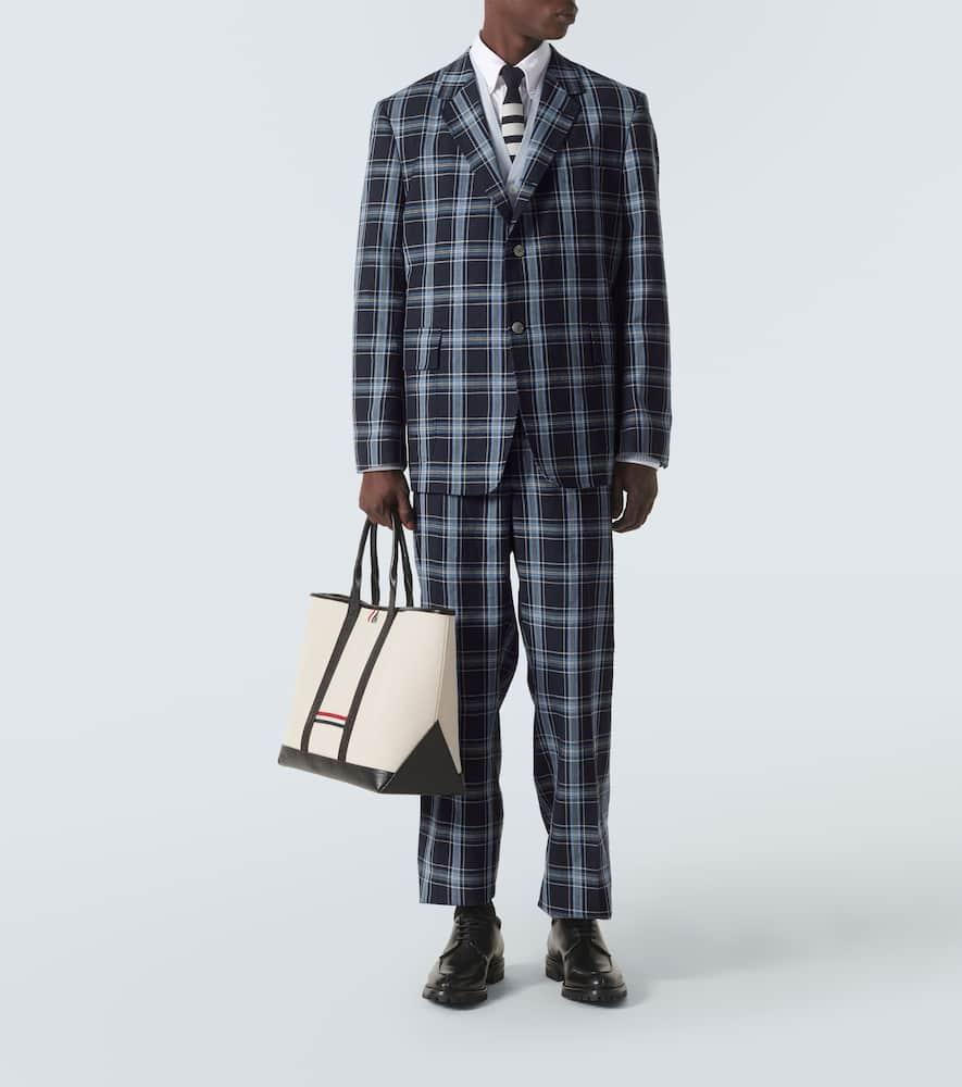 THOM BROWNE Checked Wool And Linen Pants In Blue Product Image