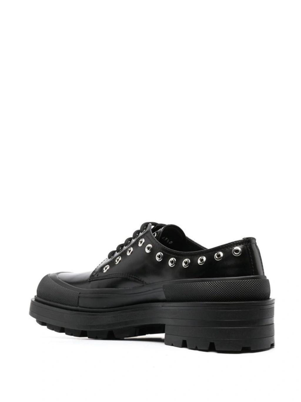 Leather Loafers Embellished With Eyelet In Black Product Image