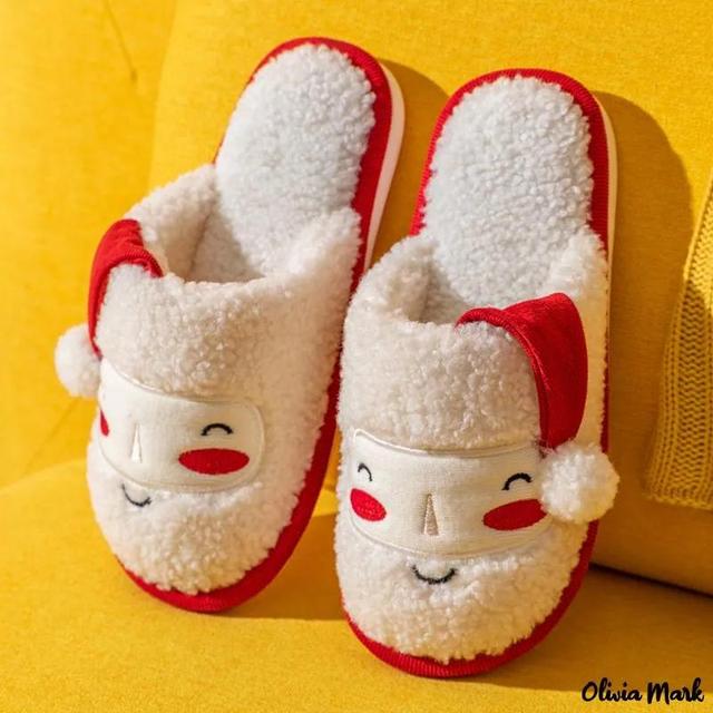 Olivia Mark – Cotton slippers winter couple Christmas non-slip home warm fur slippers Product Image