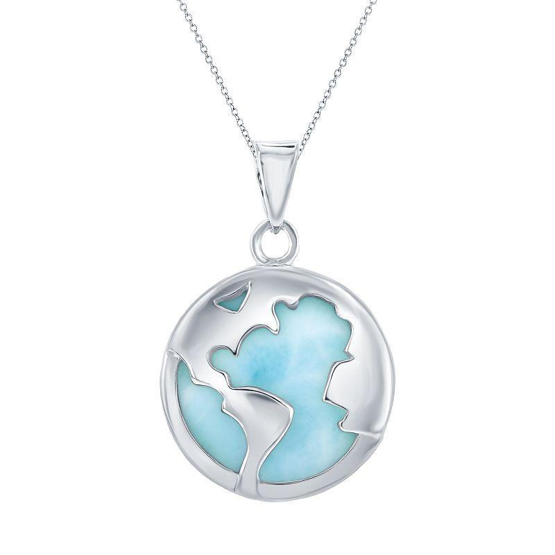 Sterling Silver Larimar World Pendant Necklace, Womens Silvertone Product Image