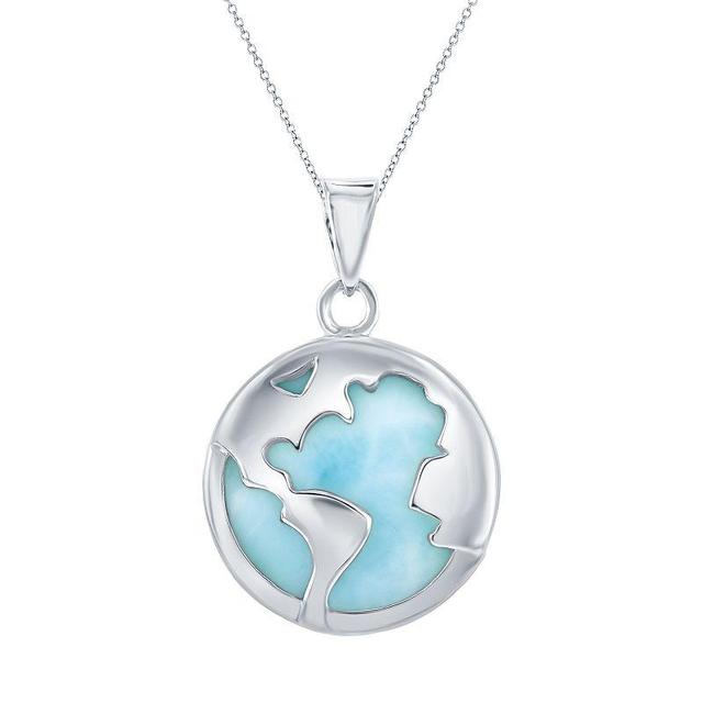 Sterling Silver Larimar World Pendant Necklace, Womens Silvertone Product Image