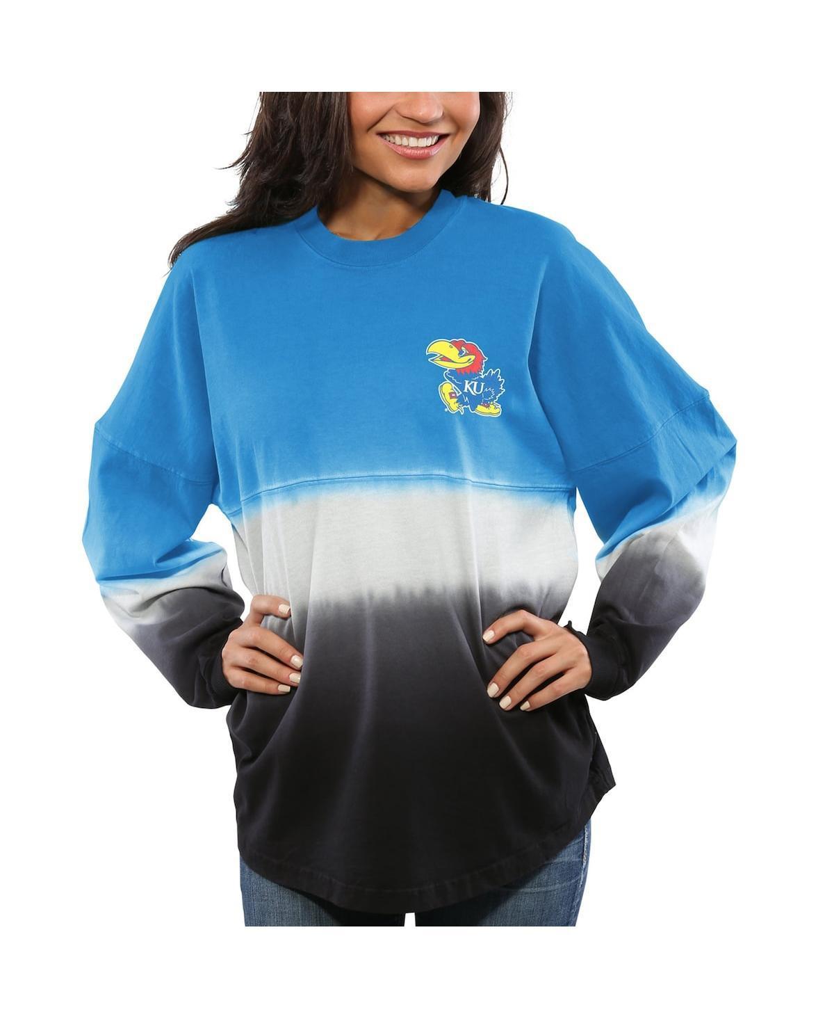 Womens Royal Kansas Jayhawks Ombre Long Sleeve Dip-Dyed Spirit Jersey Product Image