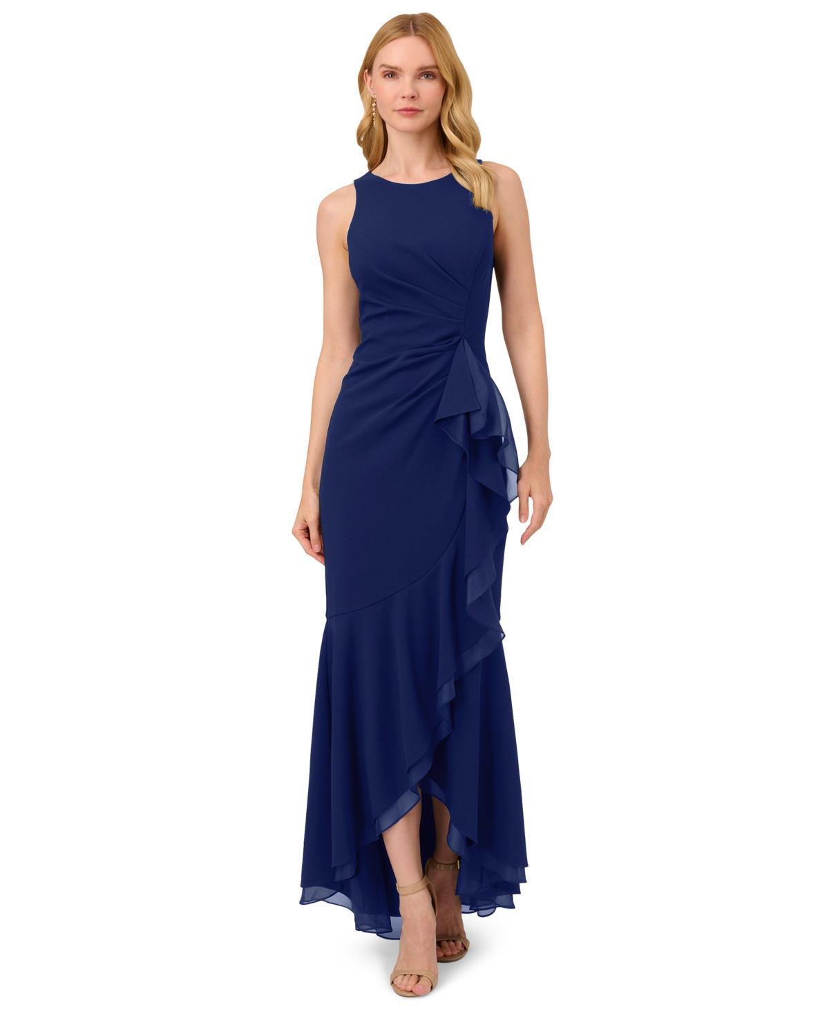 Adrianna Papell Sleeveless Halter Neck Side Cascade Gown Women's Dress Product Image