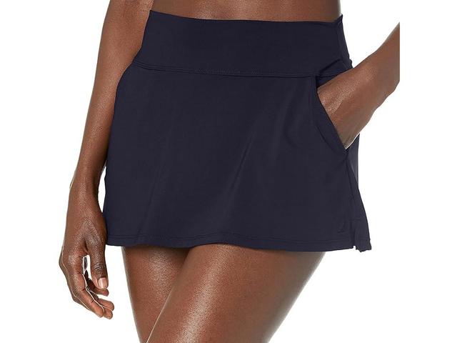 Nautica Midrise Core Solid Wide Waistband Swim Skirt (Deep Sea ) Women's Swimwear Product Image