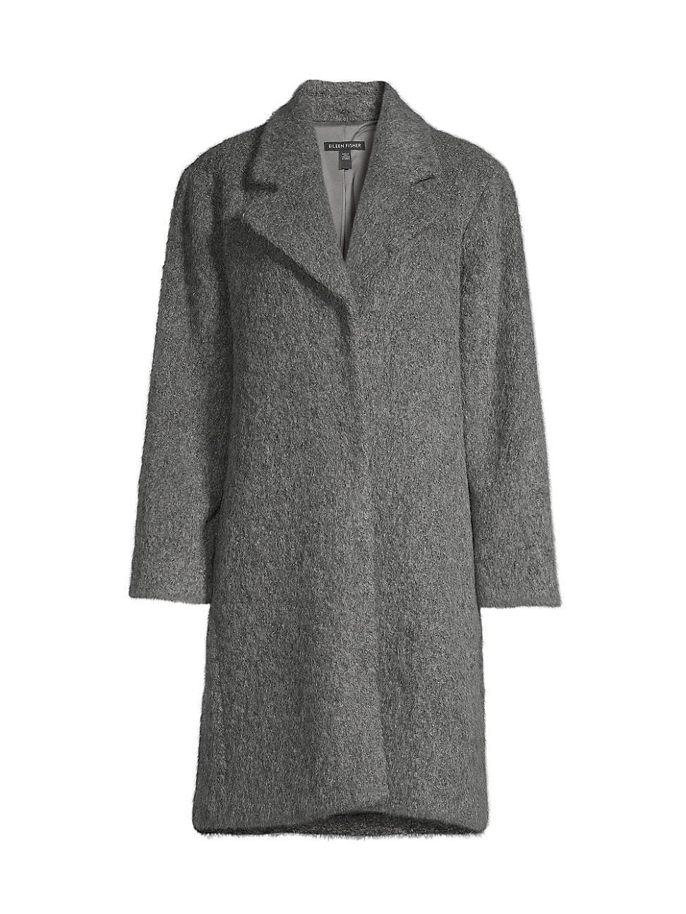 Womens Heathered Alpaca-Blend Knee-Length Coat Product Image