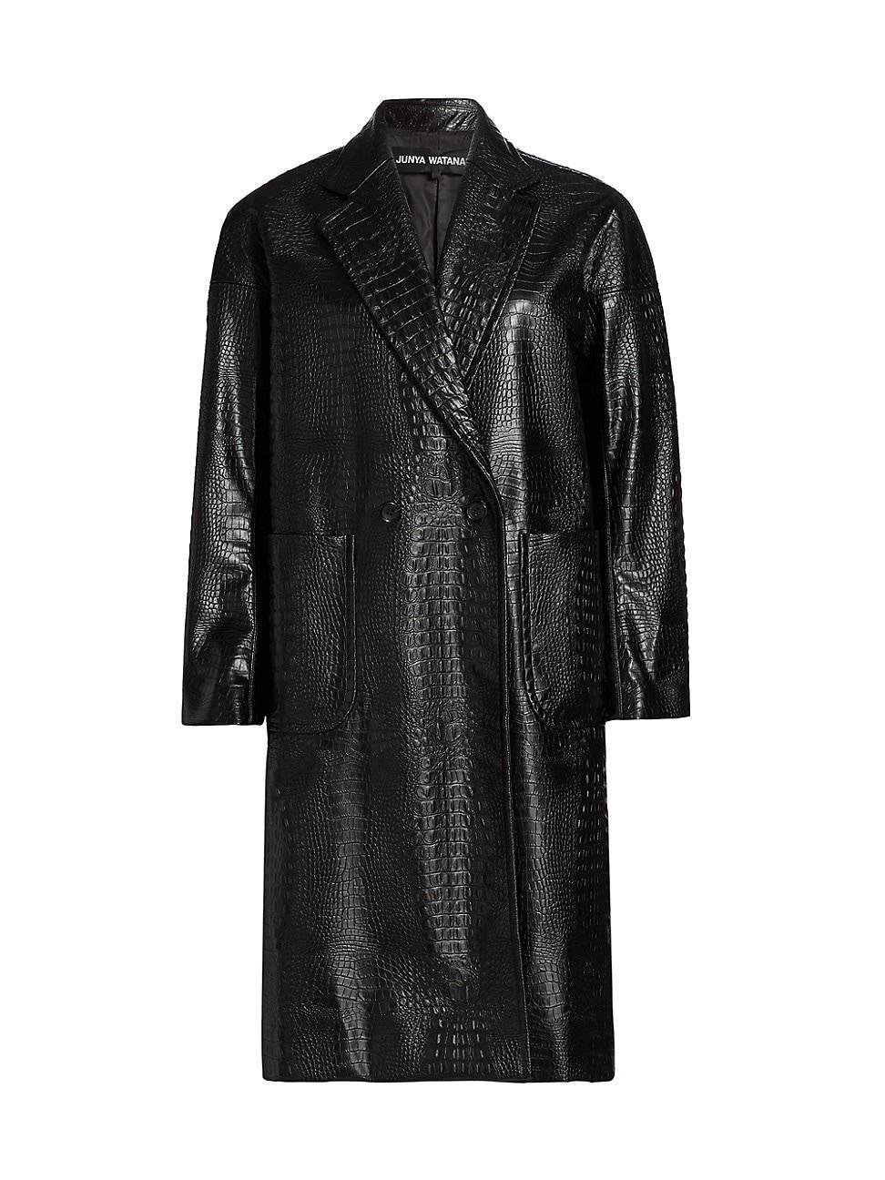 Womens Faux Croc Leather Coat Product Image