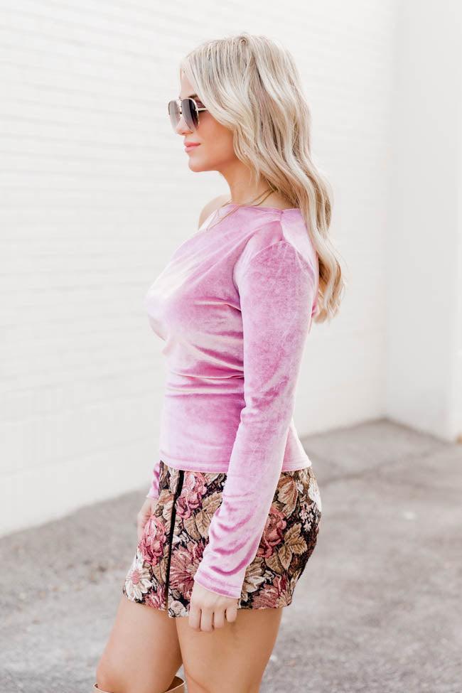 Head Over Heels Pink Velvet Off The Shoulder Blouse FINAL SALE Product Image