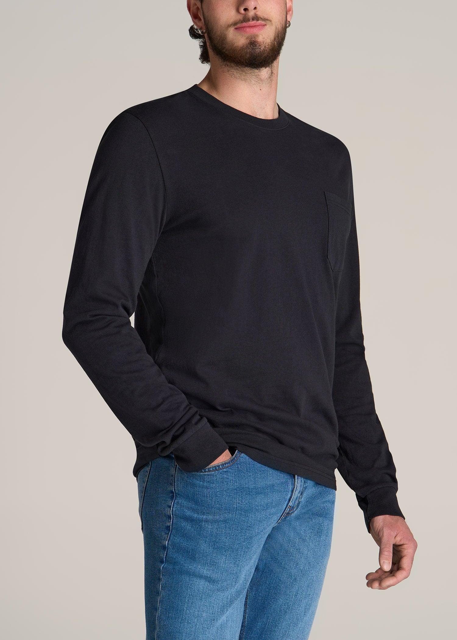 Garment Dyed Long Sleeve Pocket Tall Men's Tee in Black Male Product Image