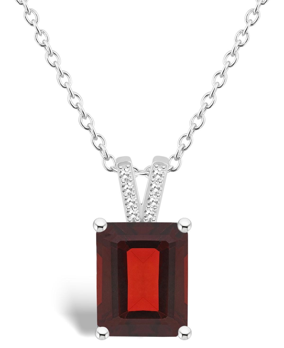 Alyson Layne Sterling Silver 10 mm x 8 mm Emerald Cut Gemstone & Diamond Accent Pendant Necklace, Womens Red Product Image